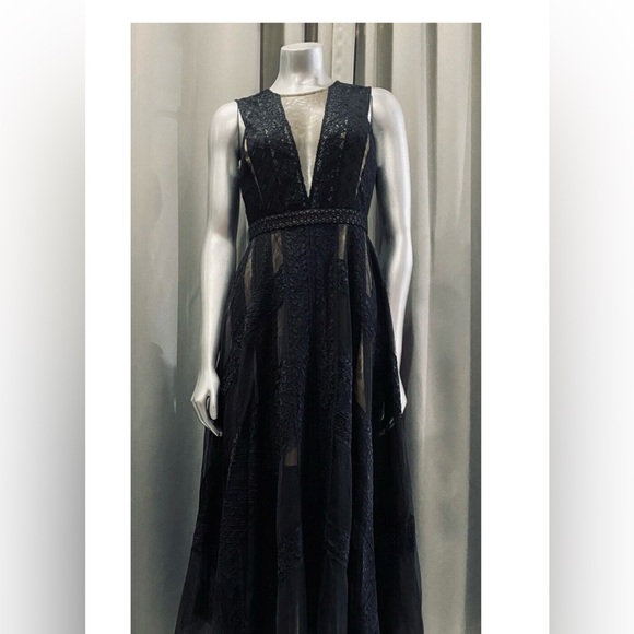 SOLD! Stunning BCBG MaxAzria Black Andi Sleeveless Asymmetric Tulle Gown - Picture 9 of 10